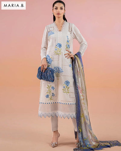 Maria B 3-Piece Lawn Suit – Chickenkari Embroidered Shirt, Dyed Trouser & Digital Printed Dupatta - Deewan E Kharidar