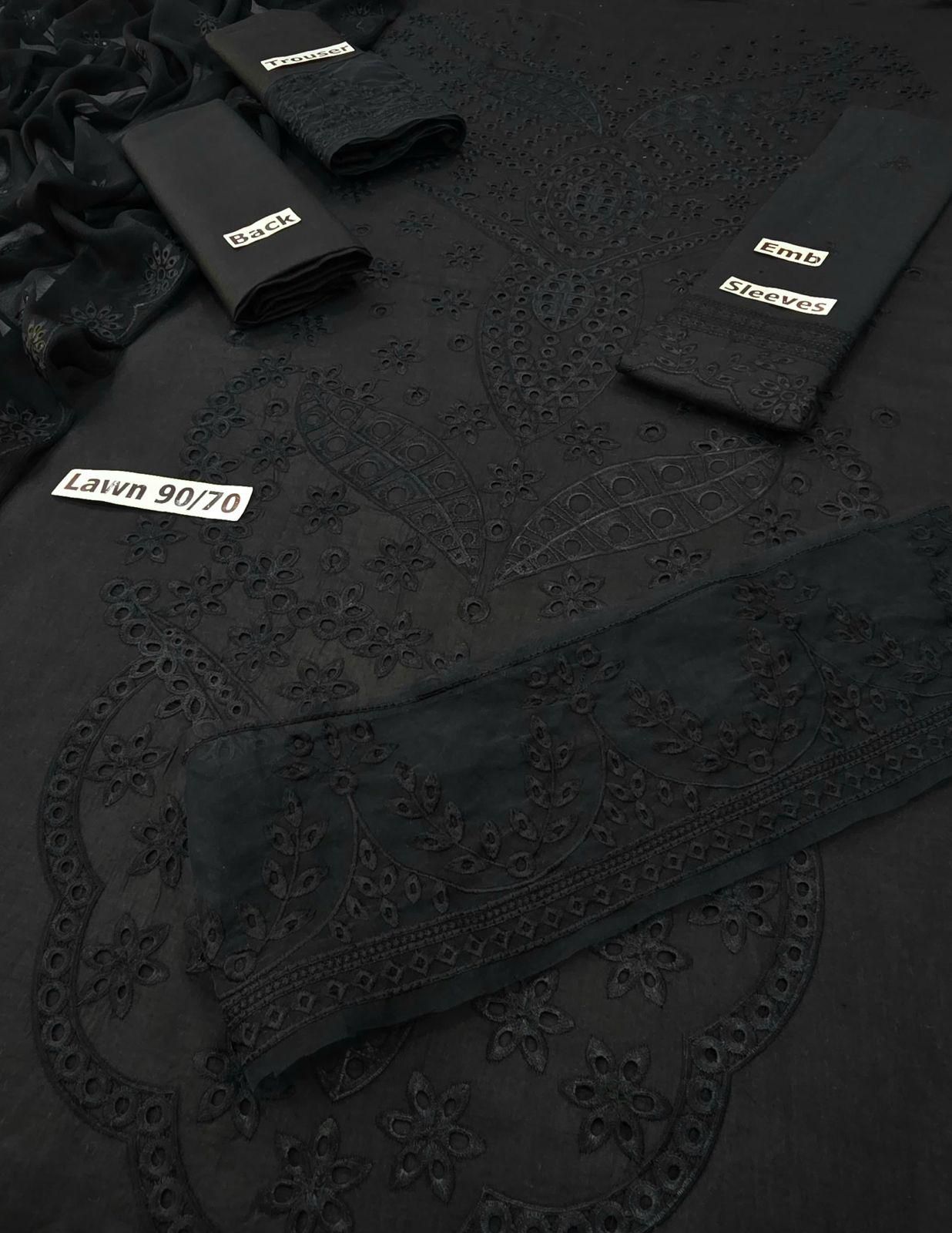 Bareeze 3-Piece Lawn Suit – Chickenkari Embroidered Shirt, Dyed Trouser & Bamber Embroidered Dupatta - Deewan E Kharidar