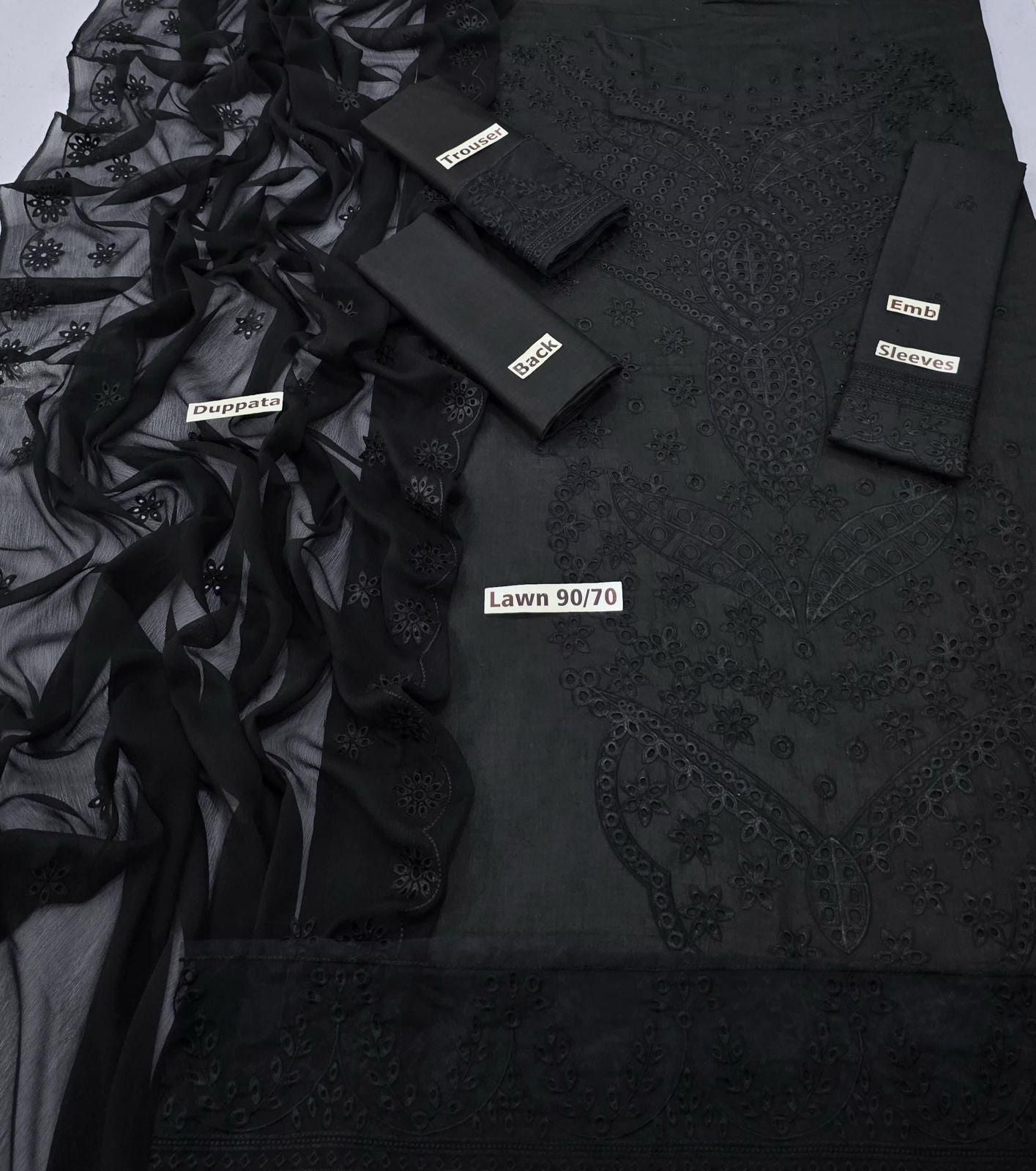 Bareeze 3-Piece Lawn Suit – Chickenkari Embroidered Shirt, Dyed Trouser & Bamber Embroidered Dupatta - Deewan E Kharidar