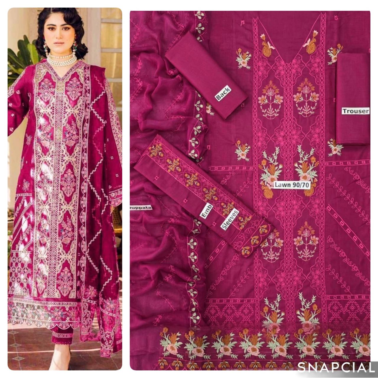 Mix Brands 3PC Embroidered Lawn Suit – Front & Sleeve Embroidery with Bamber Dupatta - Deewan E Kharidar