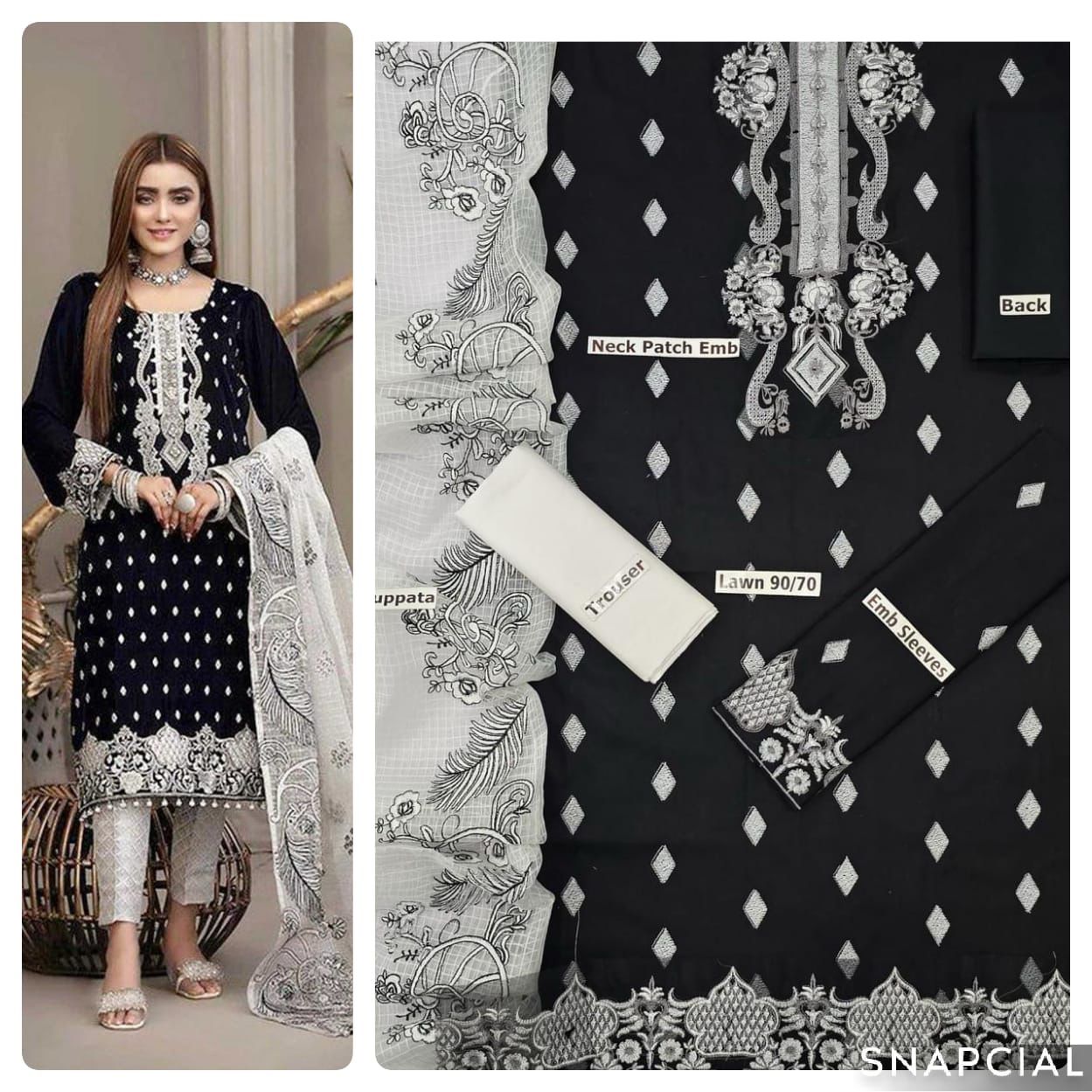 Mix Brands 3PC Embroidered Lawn Suit – Front & Sleeve Embroidery with Bamber Dupatta - Deewan E Kharidar