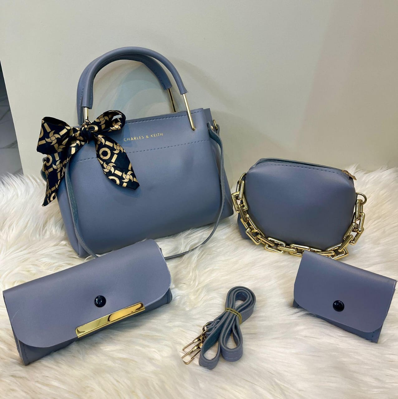 4 PCS Premium Synthetic Leather Shoulder Bag Set – Soft Padded, Long Strap