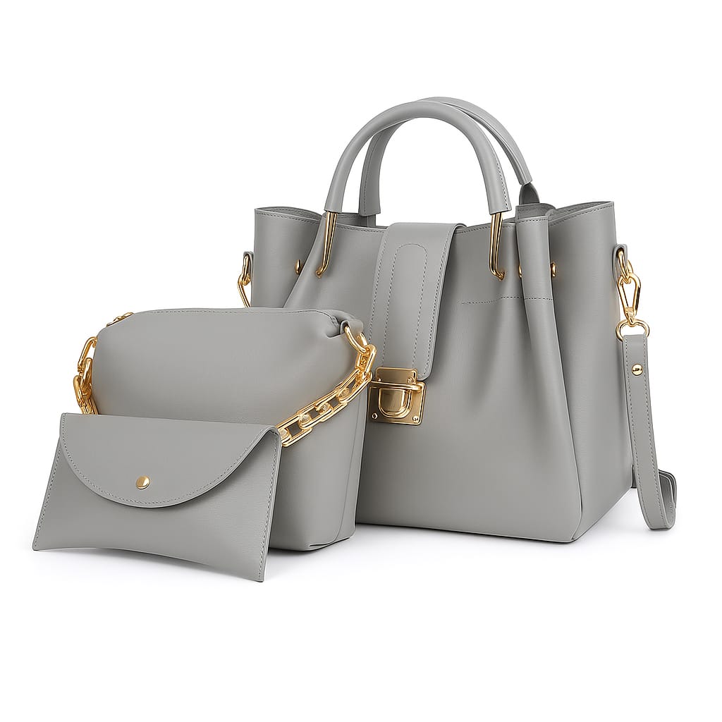 3 PCS High-Quality Synthetic Leather Shoulder Bag Set – Long Strap, Soft Fill