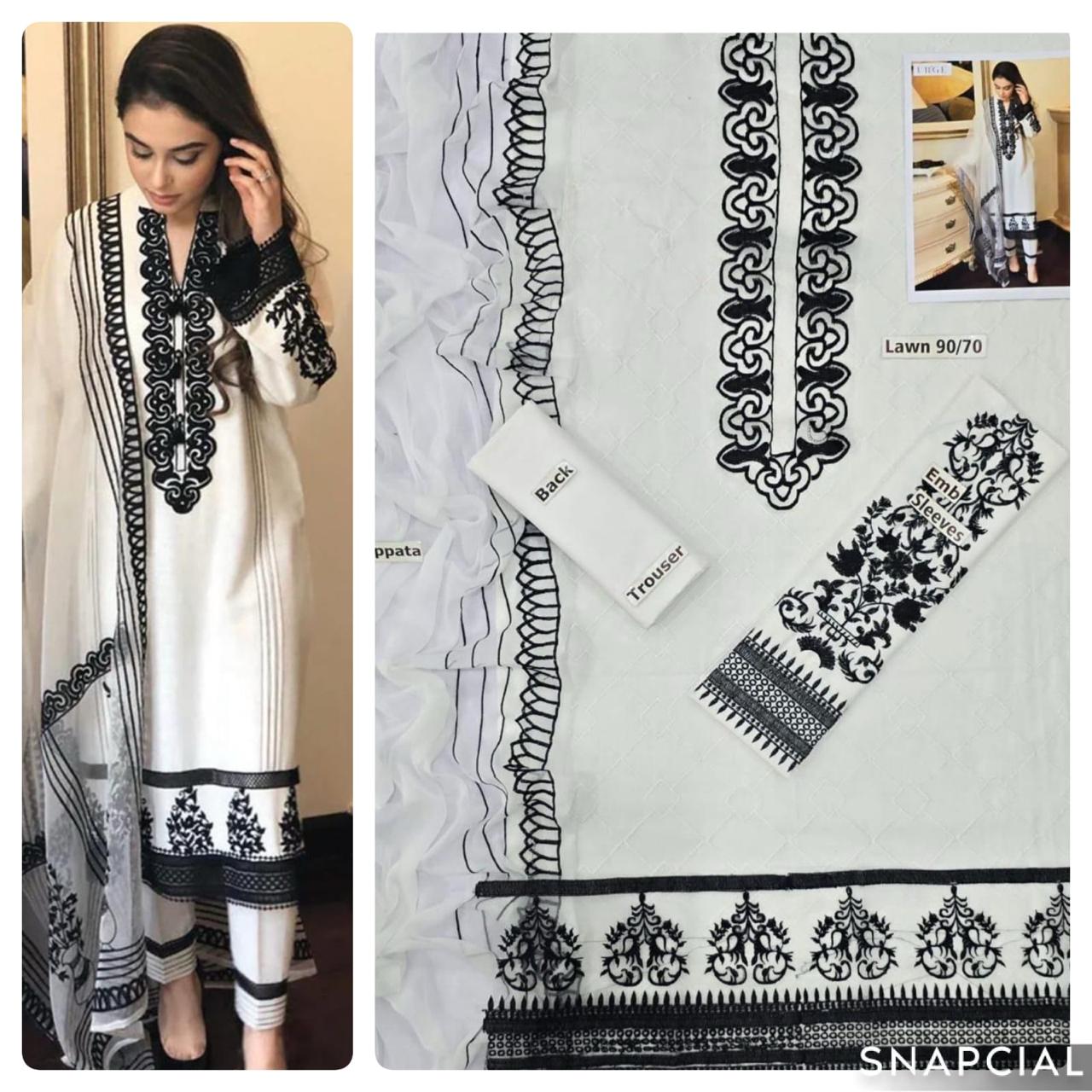 Mix Brands 3PC Embroidered Lawn Suit – Front & Sleeve Embroidery with Bamber Dupatta - Deewan E Kharidar