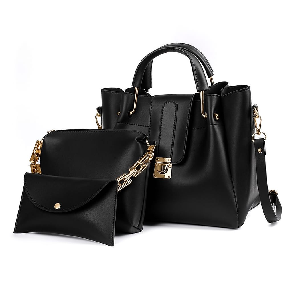 3 PCS High-Quality Synthetic Leather Shoulder Bag Set – Long Strap, Soft Fill
