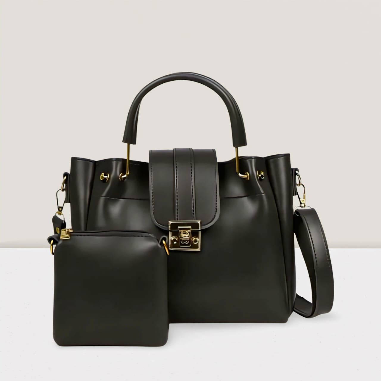 2 PCS Premium Synthetic Leather Shoulder Bag Set – Soft Padded, Long Strap
