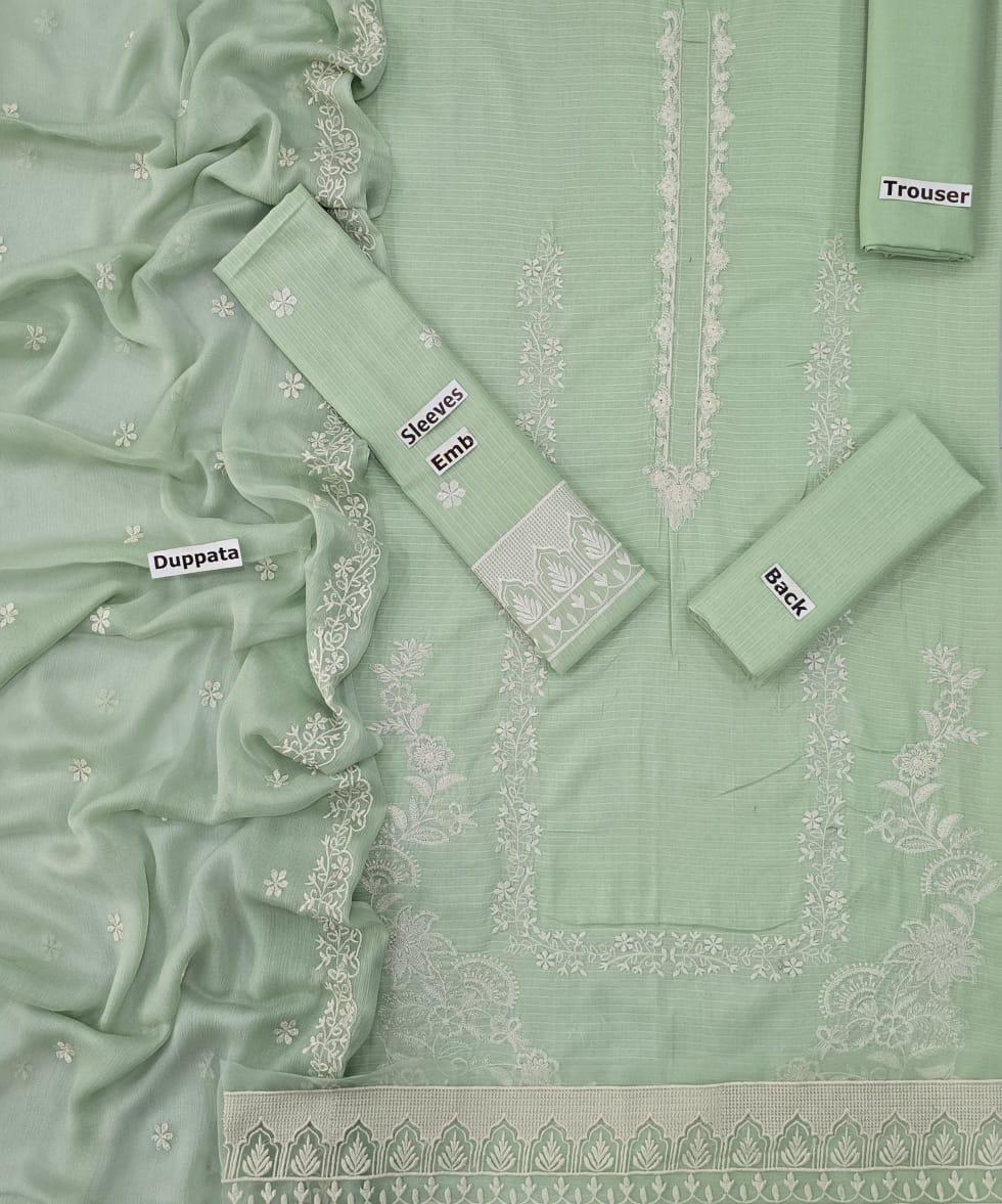 Qalamkar 3-Piece Lawn Suit – Full Embroidery with Daman Patch & 4-Side Bamber Dupatta | Lawn 90/70 - Deewan E Kharidar