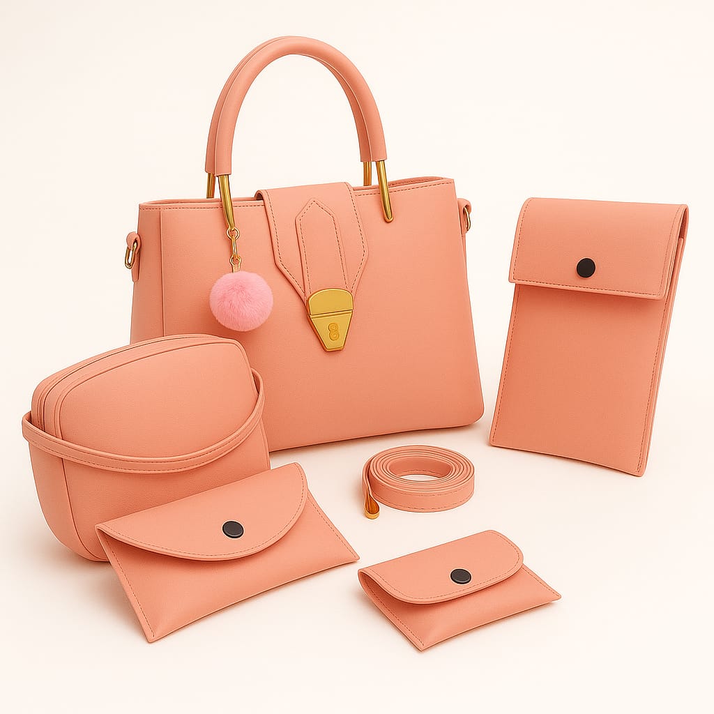 5 PCS Premium Synthetic Leather Shoulder Bag Set – Soft Padded, Long Strap