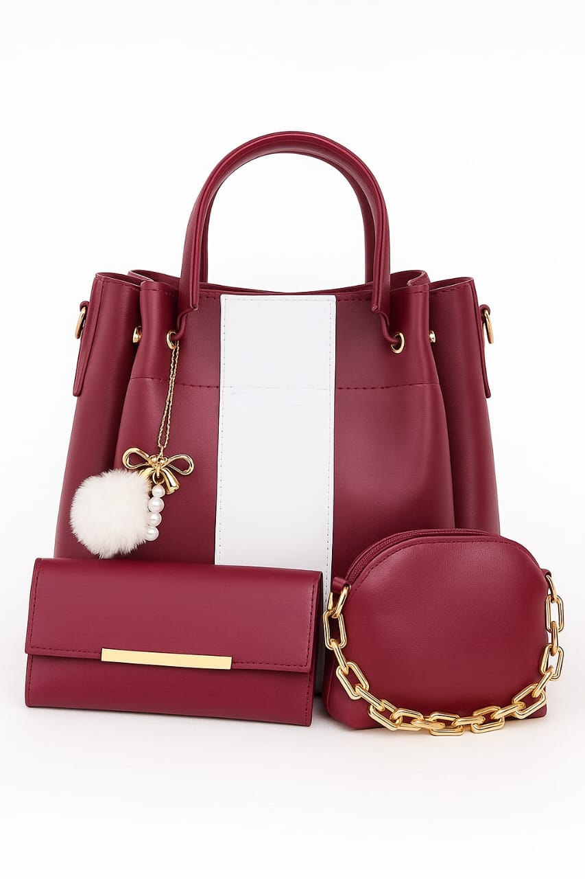 3 PCS Premium Synthetic Leather Shoulder Bag Set – Soft Stuff & Long Strap