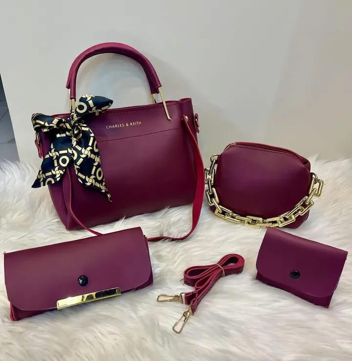 4 PCS Premium Synthetic Leather Shoulder Bag Set – Soft Padded, Long Strap