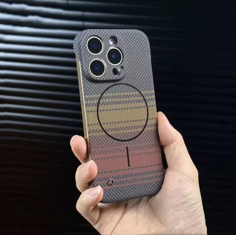 Ultra-Thin Carbon Fiber MagSafe Case – Frameless Kevlar Texture PC Cover for iPhone 16/15/ - Deewan E Kharidar