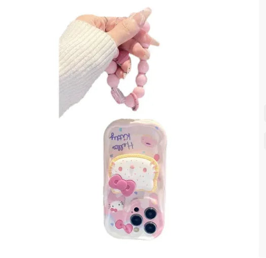 3D Hello Kitty Bracelet Case with Stand – Cute Shockproof Cover for Samsung A Series (A13–A73, 4G/5G) - Deewan E Kharidar