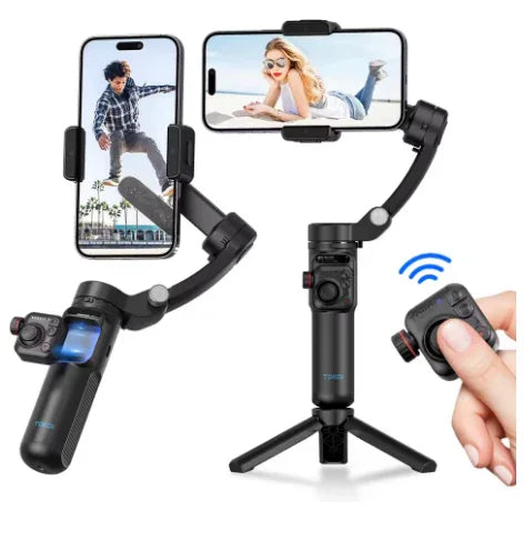 Handheld 3-Axis Gimbal Stabilizer with Tripod – Anti-Shake Phone Holder for Smooth Video Recording - Deewan E Kharidar