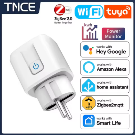 TNCE TUYA Smart Plug WiFi/Zigbee 3.0 EU Socket 16A/20A – Power Monitor, Timer, Alexa & Google Home Compatible - Deewan E Kharidar