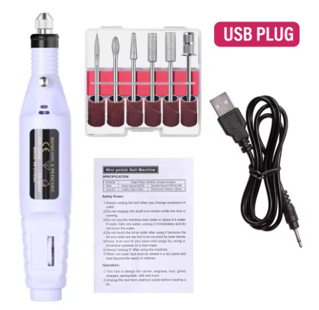 Electric Nail Drill Machine Set – Professional Nail Sander with USB & Plug Options - Deewan E Kharidar