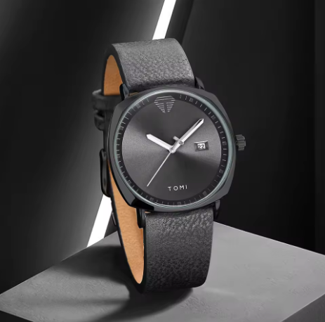 TOMI Men's Minimalist Quartz Watch – Fashion Leather Strap, Sports Style with Calendar - Deewan E Kharidar