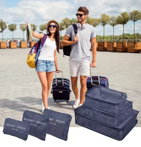 6 Pcs Travel Luggage Organizer Set – Waterproof Storage Packing Cubes for Clothes, Shoes, Toiletries – Travel Essentials Bags - Deewan E Kharidar
