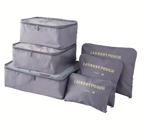 6 Pcs Travel Luggage Organizer Set – Waterproof Storage Packing Cubes for Clothes, Shoes, Toiletries – Travel Essentials Bags - Deewan E Kharidar