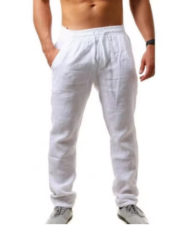 Men's Cotton Linen Pants – Breathable Solid Color Trousers for Fitness, Casual & Streetwear (S–4XL) - Deewan E Kharidar