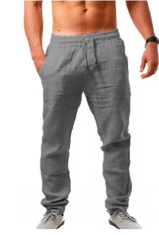 Men's Cotton Linen Pants – Breathable Solid Color Trousers for Fitness, Casual & Streetwear (S–4XL) - Deewan E Kharidar