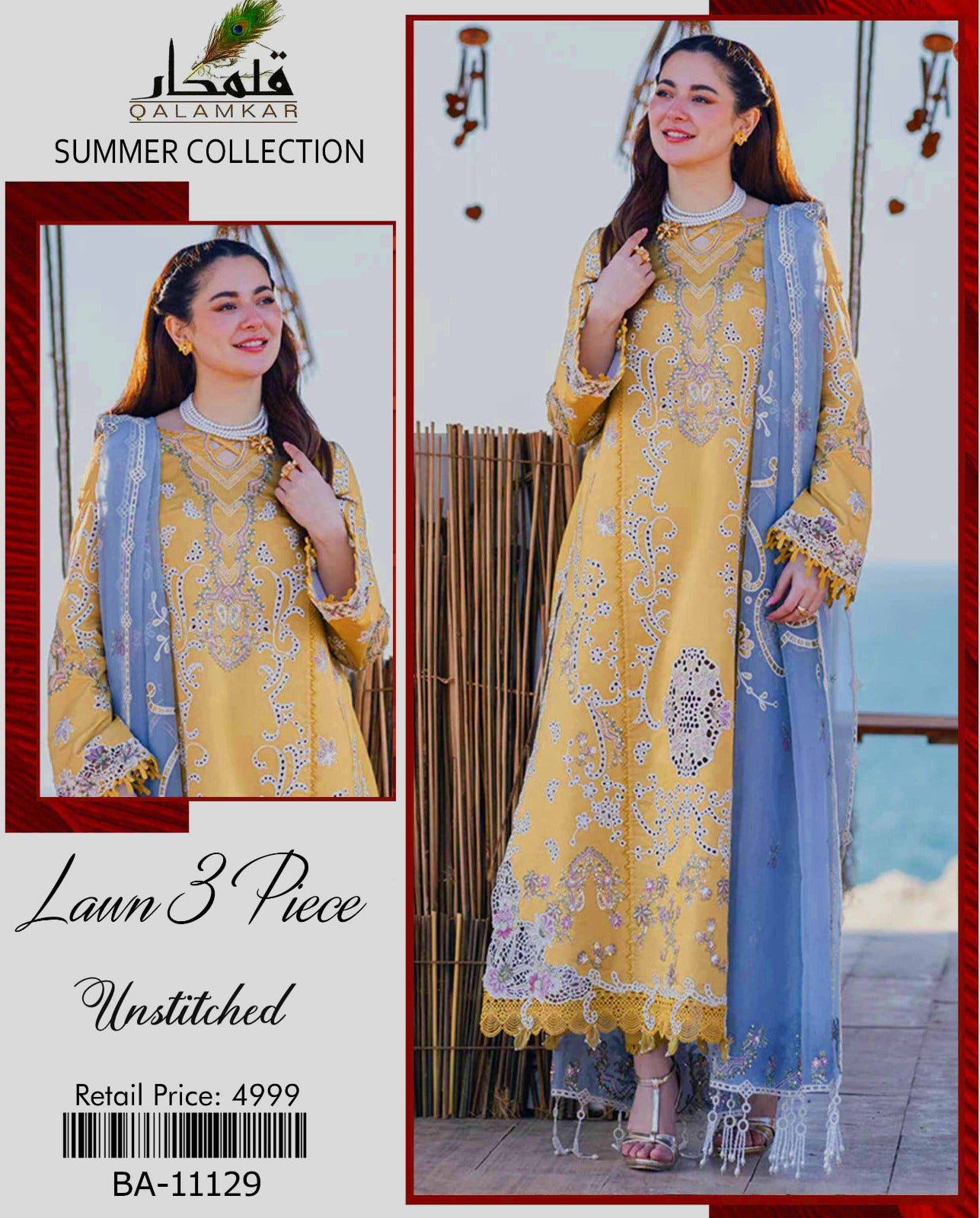 Qalamkar Unstitched Lawn 3-Piece Embroidered Suit – BA-11129 | Elegant Summer Collection