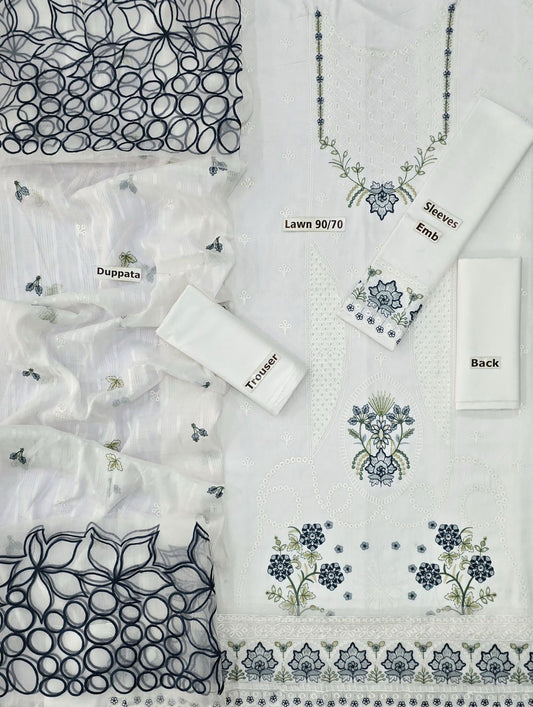 Nishat 3-Piece Chickenkari Embroidered Lawn Suit with Soft Voil Dupatta – Summer 2025 Collection - Deewan E Kharidar