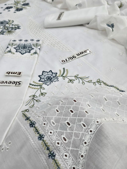 Nishat 3-Piece Chickenkari Embroidered Lawn Suit with Soft Voil Dupatta – Summer 2025 Collection - Deewan E Kharidar