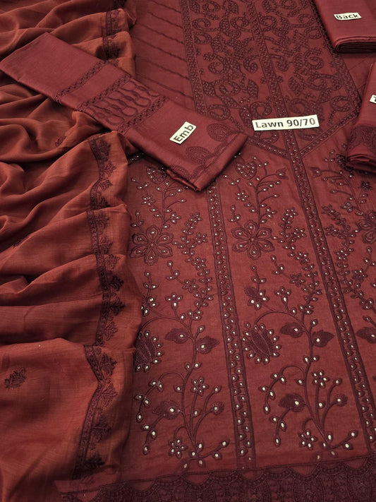 Zainab Chottani 3-Piece Lawn Suit – Chickenkari Embroidered Shirt, Dyed Trouser & Voil Dupatta - Deewan E Kharidar