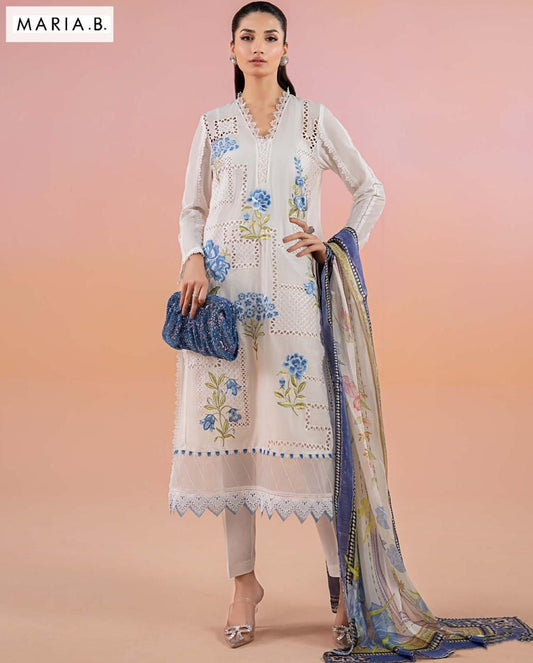 Maria B 3-Piece Lawn Suit – Chickenkari Embroidered Shirt, Dyed Trouser & Digital Printed Dupatta - Deewan E Kharidar