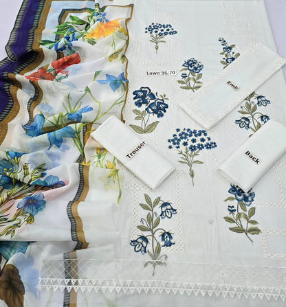 Maria B 3-Piece Lawn Suit – Chickenkari Embroidered Shirt, Dyed Trouser & Digital Printed Dupatta - Deewan E Kharidar