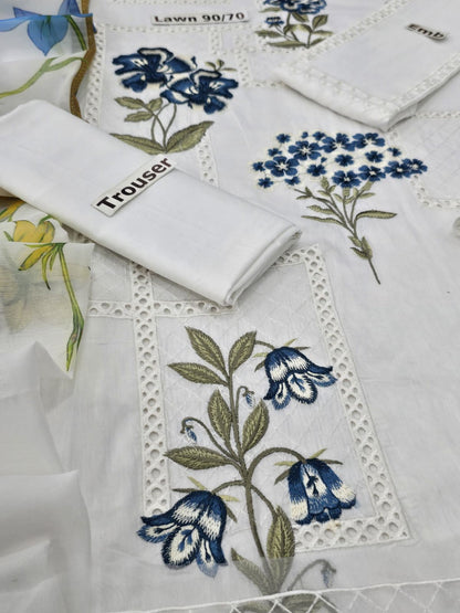 Maria B 3-Piece Lawn Suit – Chickenkari Embroidered Shirt, Dyed Trouser & Digital Printed Dupatta - Deewan E Kharidar
