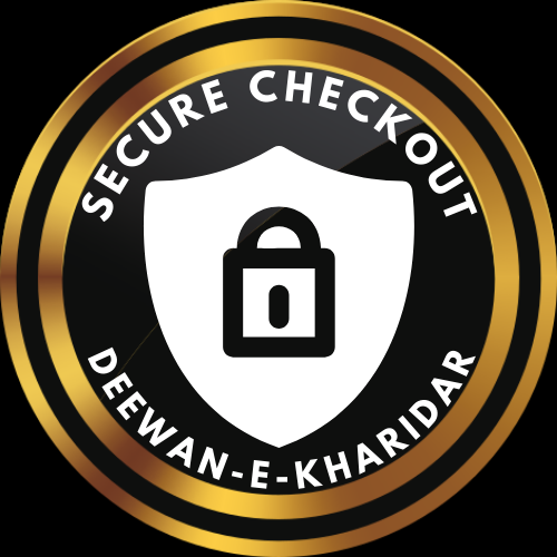 Secure checkout logo with a shield and lock symbol on a black background, featuring the text 'DEEWAN-E-KHARIDAR'.