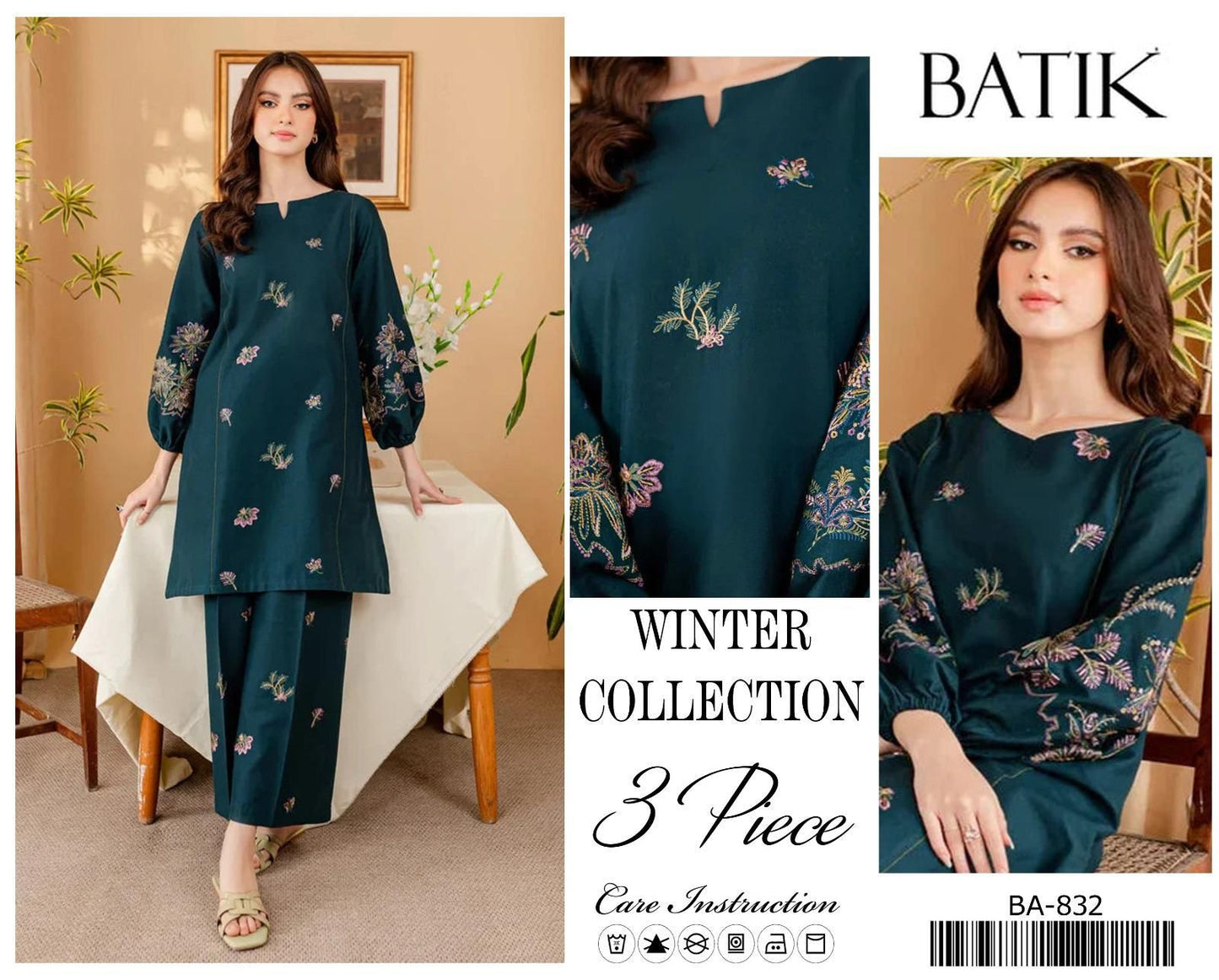 Elegant Dark Green Embroidered Winter Collection – 3-Piece Unstitched Suit