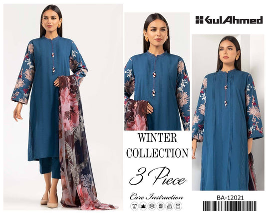 Gul Ahmed Winter Collection 3-Piece Embroidered Suit – BA-12021