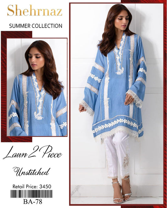 Elegant Sky Blue Lawn 2-Piece – Unstitched Summer Collection by Shehrnaz