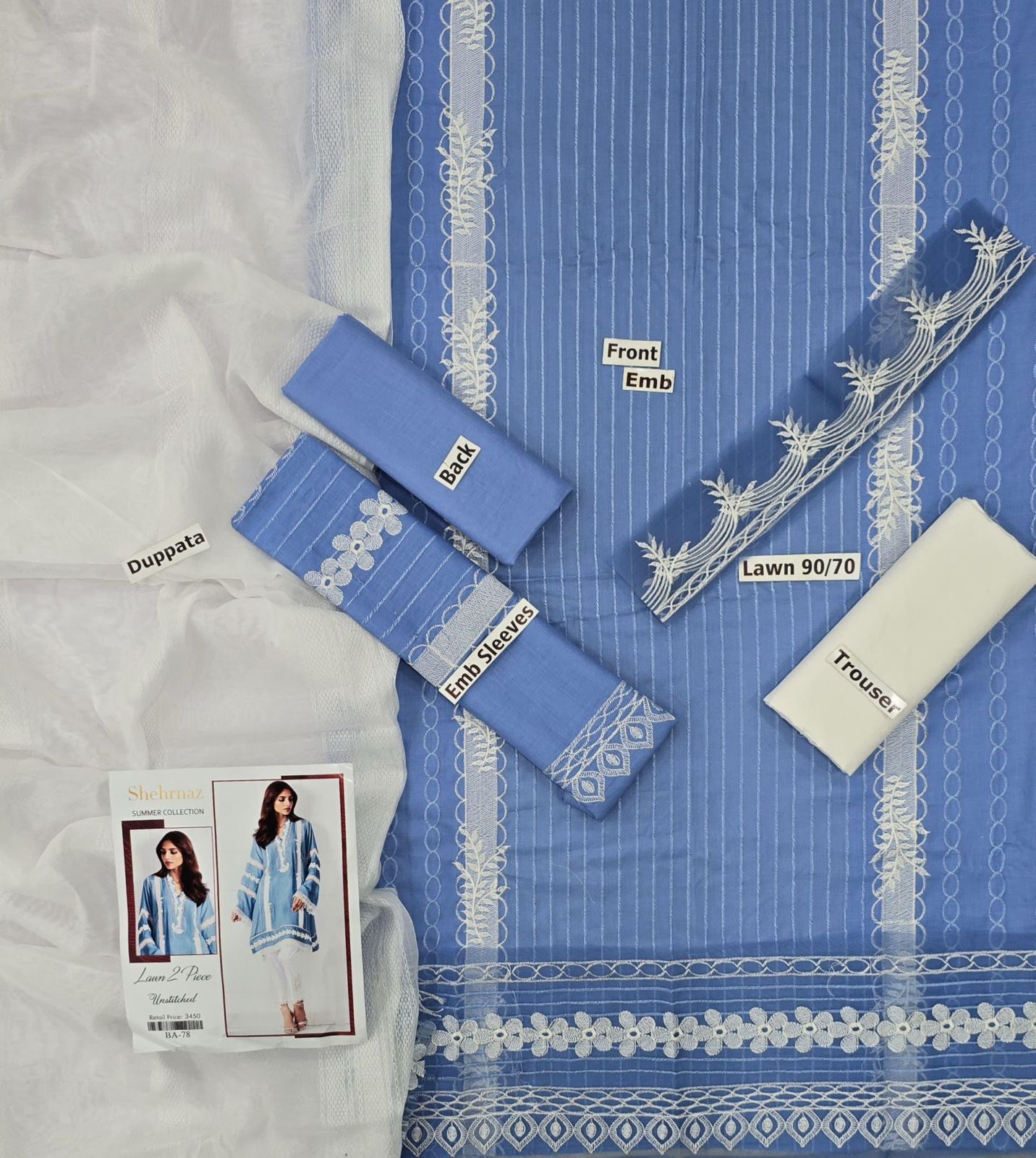 Elegant Sky Blue Lawn 2-Piece – Unstitched Summer Collection by Shehrnaz