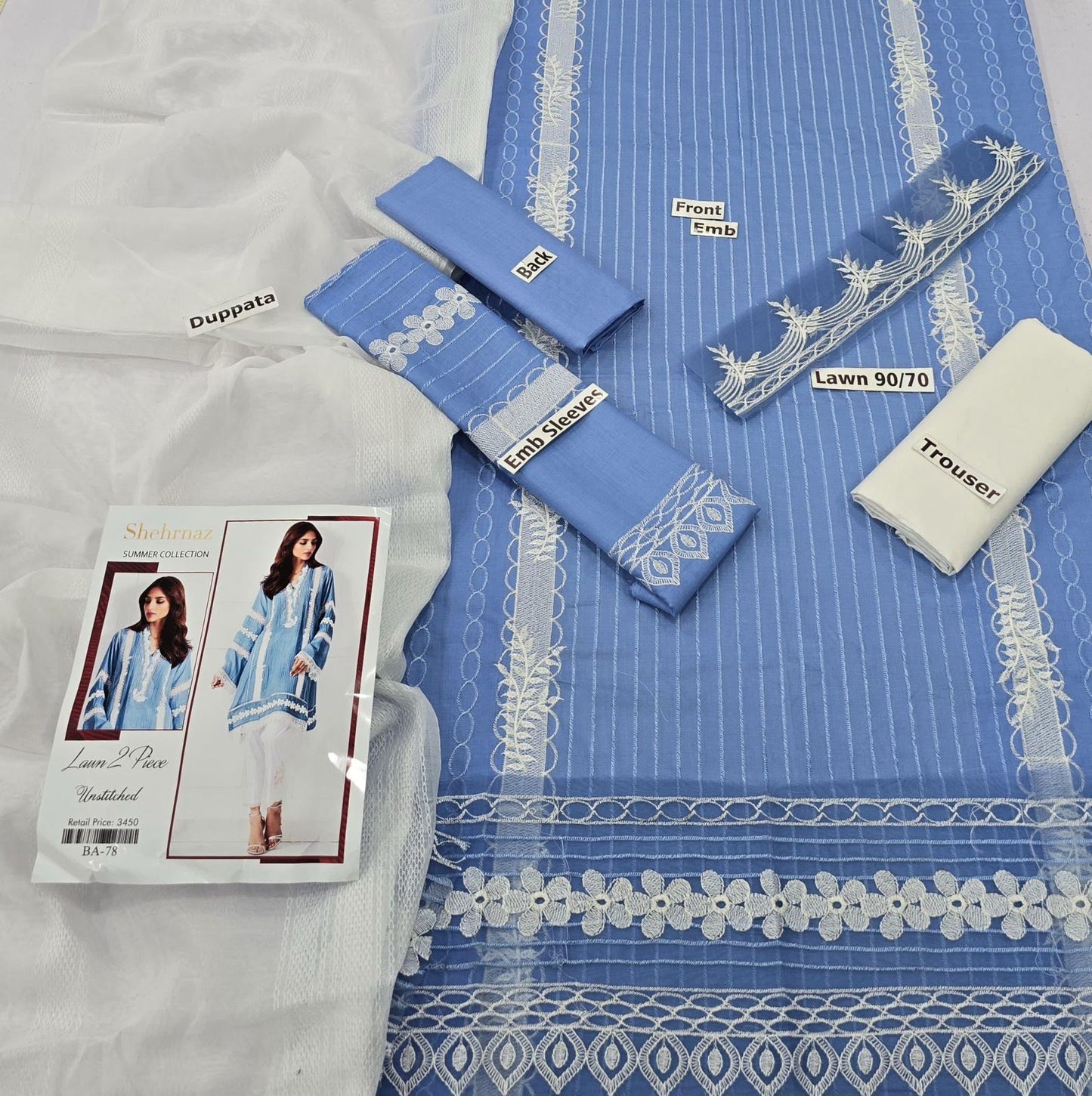 Elegant Sky Blue Lawn 2-Piece – Unstitched Summer Collection by Shehrnaz