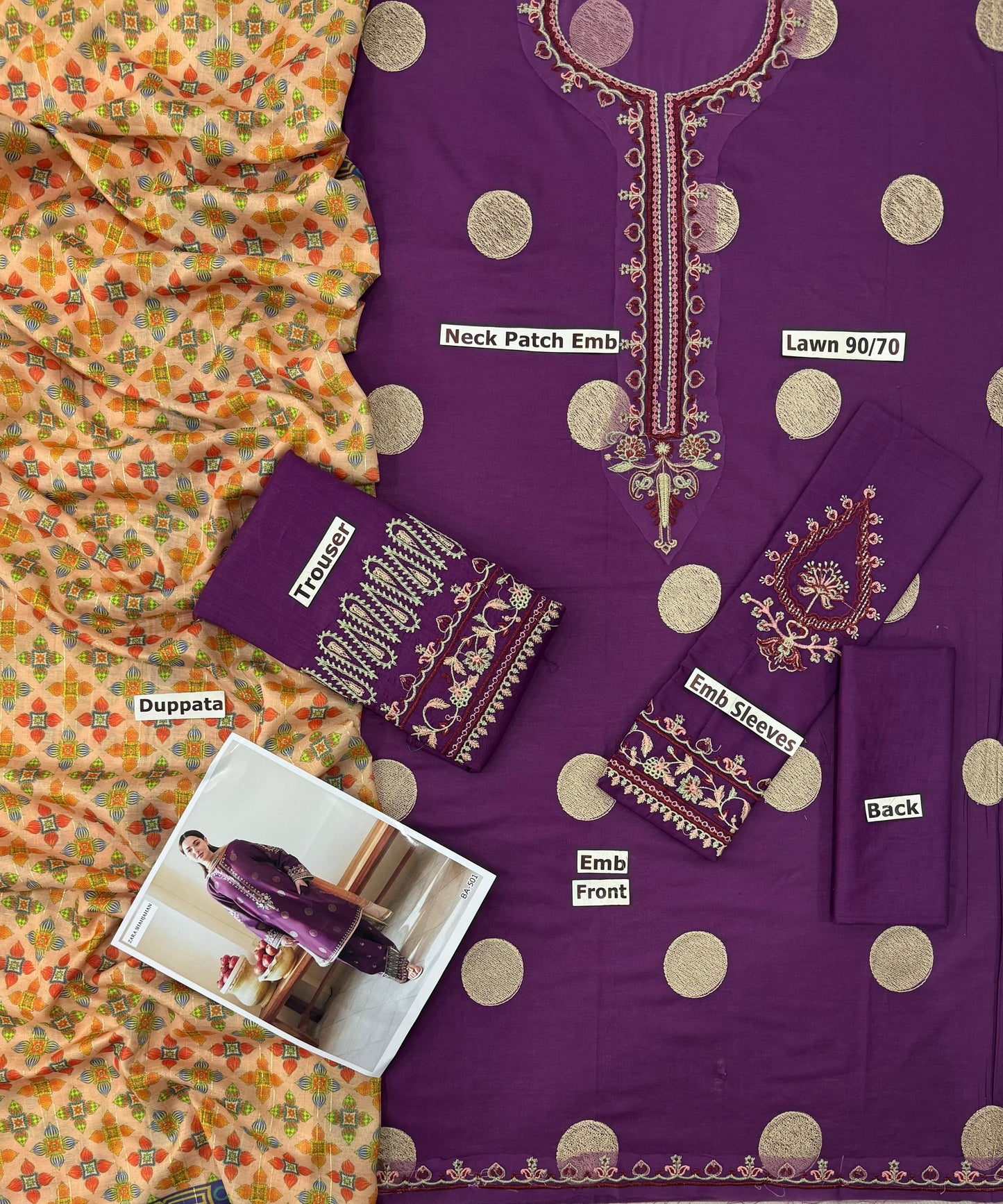 Royal Purple Embroidered Lawn Suit by Zara Shahjahan – BA-501