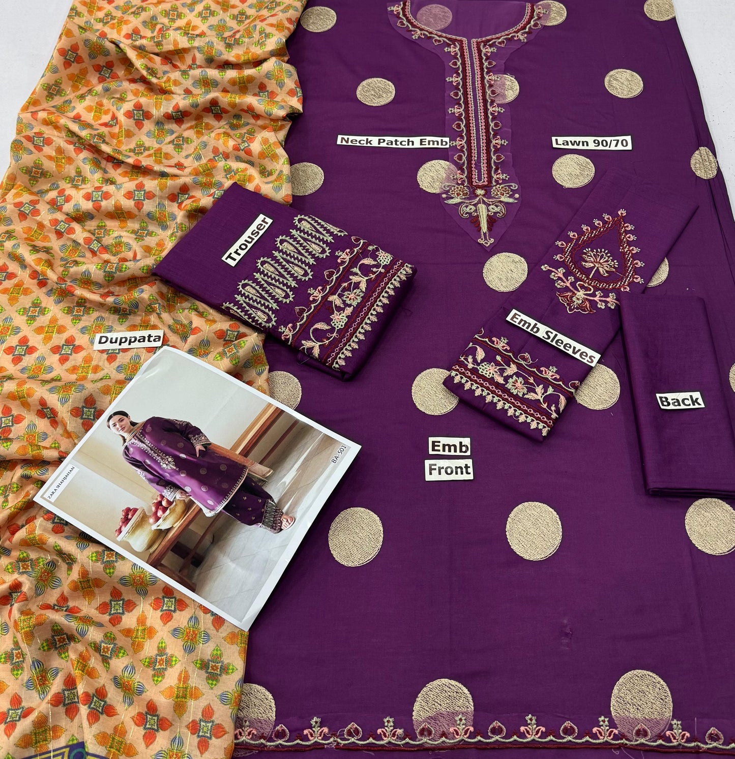 Royal Purple Embroidered Lawn Suit by Zara Shahjahan – BA-501