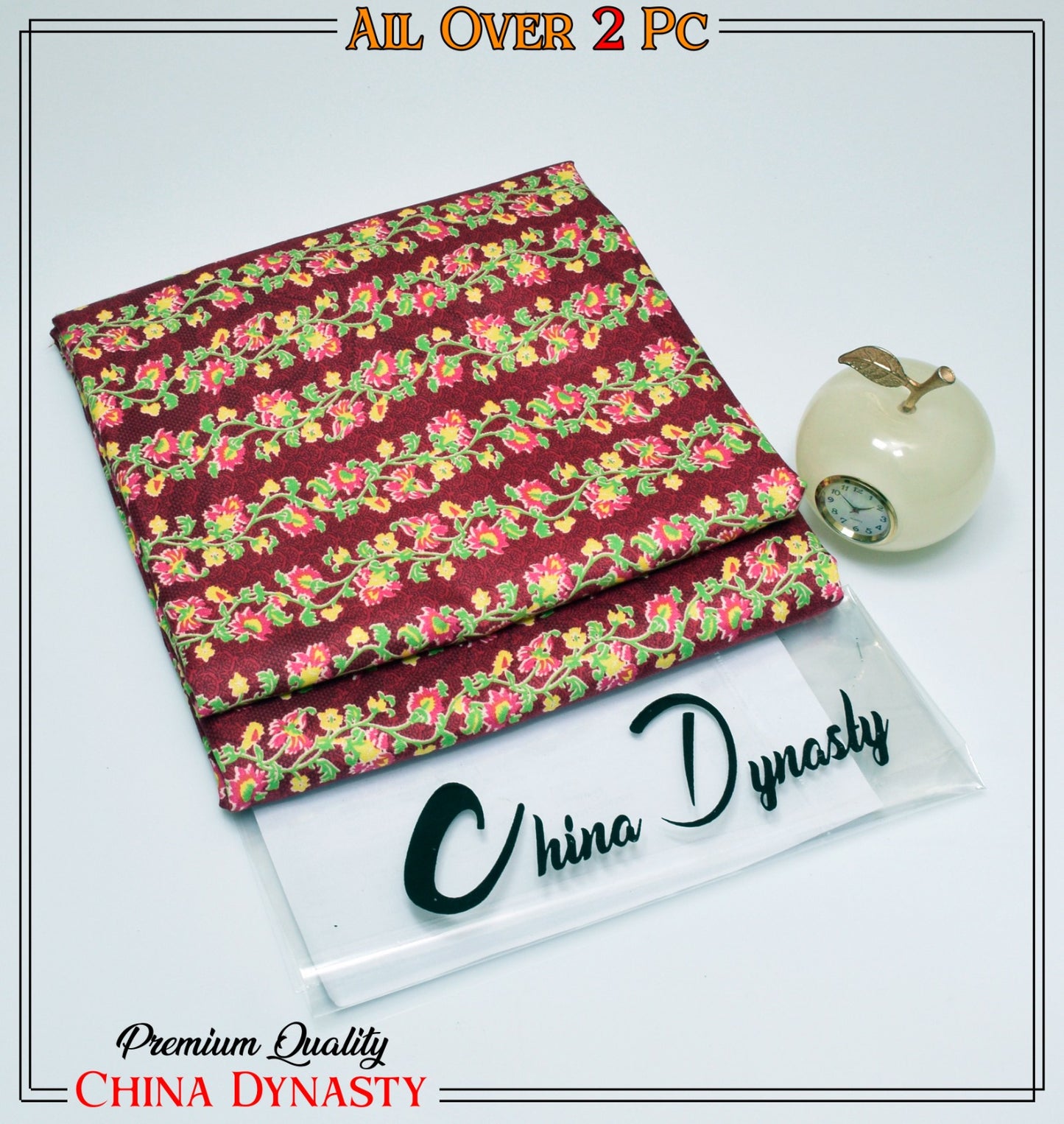 "Premium Quality China Dynasty 2-Piece Unstitched Fabric - Elegant Floral Printed Design"