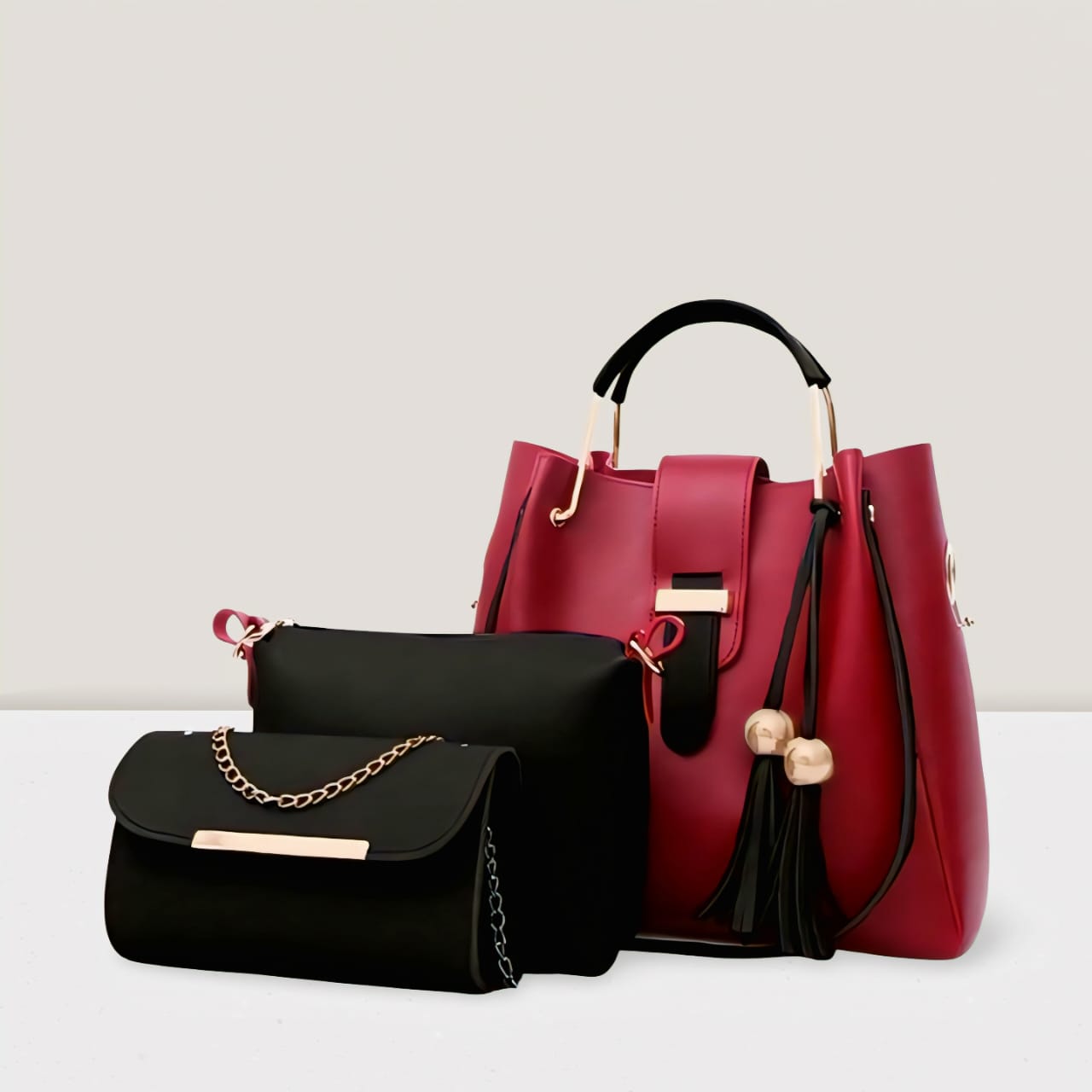 3 PCS High Quality Synthetic Leather Shoulder Bags – Soft Stuff with Long Strap