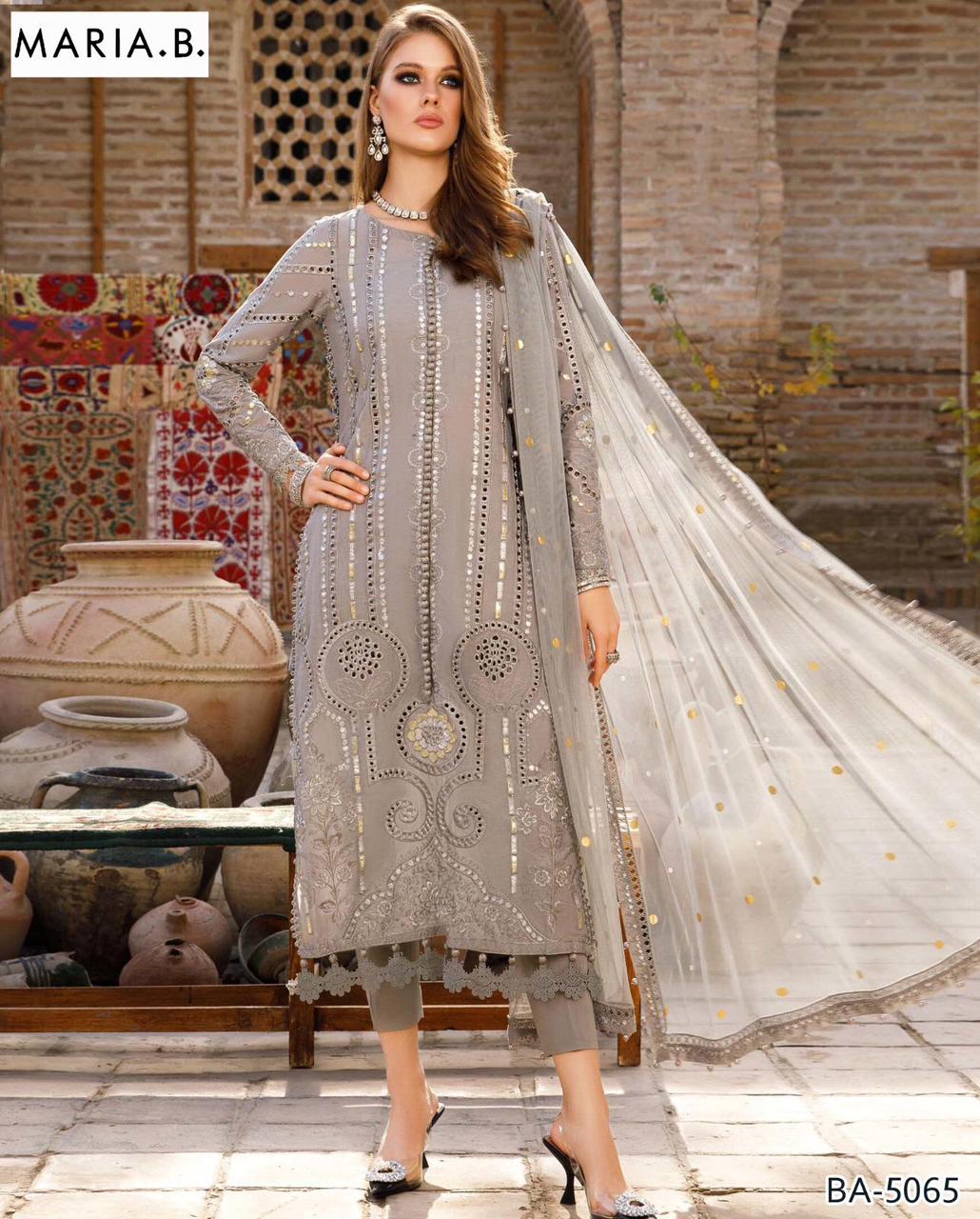 Maria B 3-Piece Banadora Lawn Suit – Full Embroidery with Bamber Dupatta | BA5065 - Deewan E Kharidar