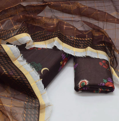 Maria B 3PC Lawn Banadora Silk Suit – Floral Digital Print | Dupatta Included - Deewan E Kharidar