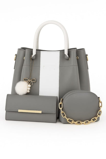 3 PCS Premium Synthetic Leather Shoulder Bag Set – Soft Stuff & Long Strap