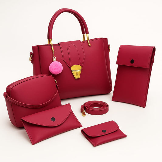 5 PCS Premium Synthetic Leather Shoulder Bag Set – Soft Padded, Long Strap