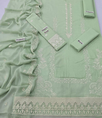 Qalamkar 3-Piece Lawn Suit – Full Embroidery with Daman Patch & 4-Side Bamber Dupatta | Lawn 90/70 - Deewan E Kharidar