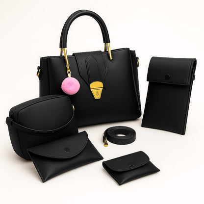 5 PCS Premium Synthetic Leather Shoulder Bag Set – Soft Padded, Long Strap