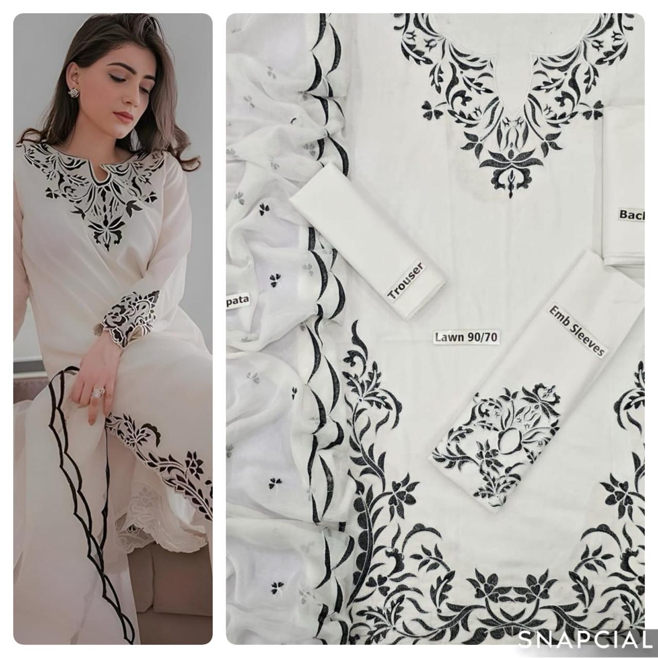 Mix Brands 3PC Embroidered Lawn Suit – Front & Sleeve Embroidery with Bamber Dupatta - Deewan E Kharidar