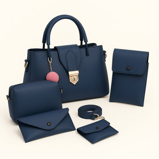 5 PCS Premium Synthetic Leather Shoulder Bag Set – Soft Padded, Long Strap