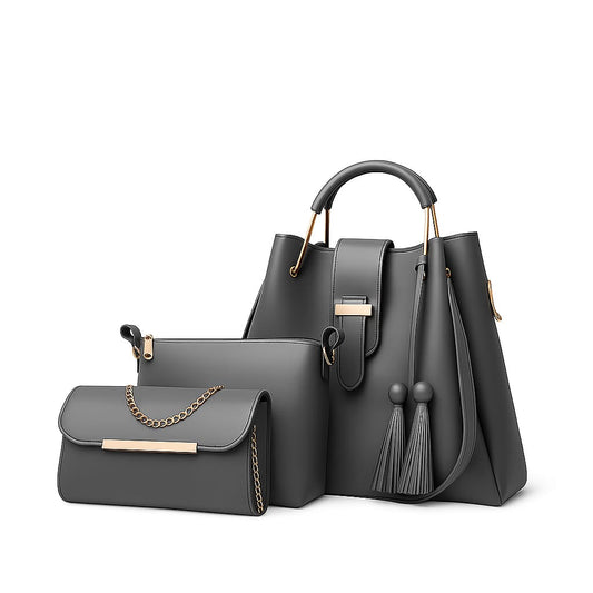 3 PCS Premium Synthetic Leather Shoulder Bags – Soft Stuff & Long Strap